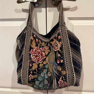 Johnny Was Black Embroidered Hobo Bag